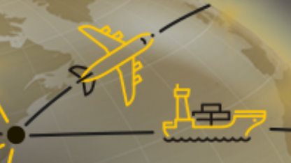 illustrazione di una barca e di un aereo che viaggiano per il mondo